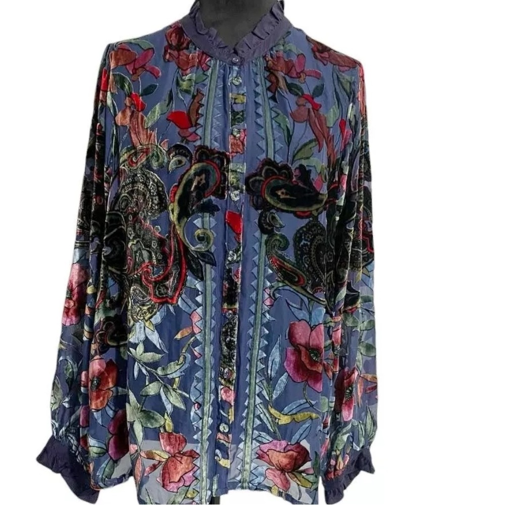Johnny Was Clara Burnout Leda Shirt Embroidered Velvet blouse NWT - Picture 13 of 17